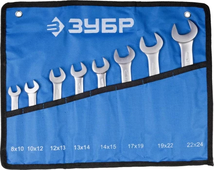 Набор ЗУБР "ПРОФИ": Ключ гаечный рожковый, Cr-V сталь, хромированный, 8х24мм, 8шт 27027-H8 купить в Нижневартовске