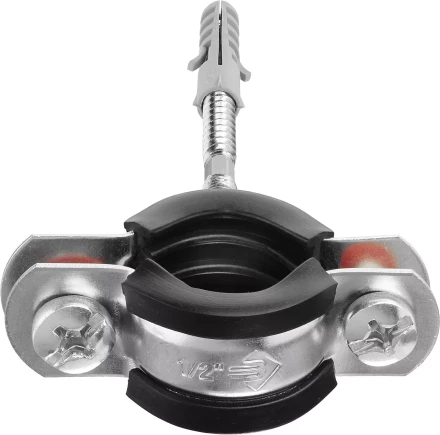 Хомут трубный с гайкой, оцинкованный, в комплекте с сантехнической шпилькой и дюбелем, 1/2&quot;, 1шт, ЗУБР Мастер 37866-20-24 37866-20-24_z01 купить в Нижневартовске