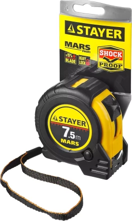 Рулетка STAYER "PROFI" "MARS", обрезиненный корпус, утолщенное полотно, 7,5мх25мм 34131-075_z01 купить в Нижневартовске