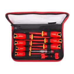 Набор диэлектрических отверток КВТ VDE НИО-2210к сталь S2, профиль SL, PH, PZ/FL и ключи для электрошкафов, 10 предметов (103017)