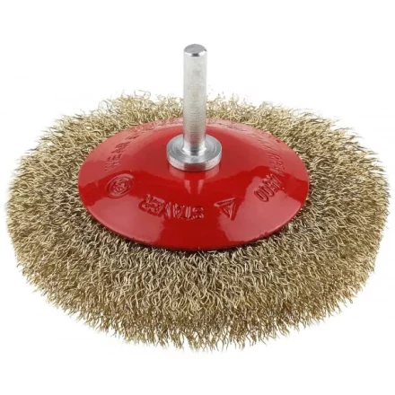 ЗУБР "ПРОФЕССИОНАЛ". Щетка коническая для дрели, витая латунированная стальная проволока 0,3мм, 100мм 35233-100_z02 купить в Нижневартовске
