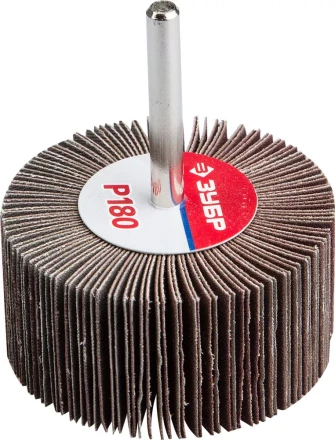 Круг шлифовальный ЗУБР "МАСТЕР" веерный лепестковый, на шпильке, тип КЛО, зерно-электрокорунд нормальный, P180, 30х60мм 36602-180 купить в Нижневартовске