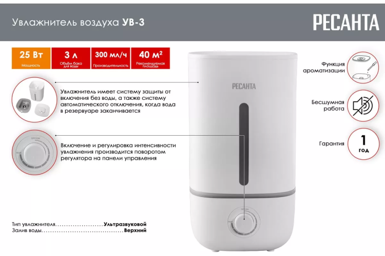 Увлажнитель воздуха Ресанта УВ-3 67/7/1 купить в Нижневартовске