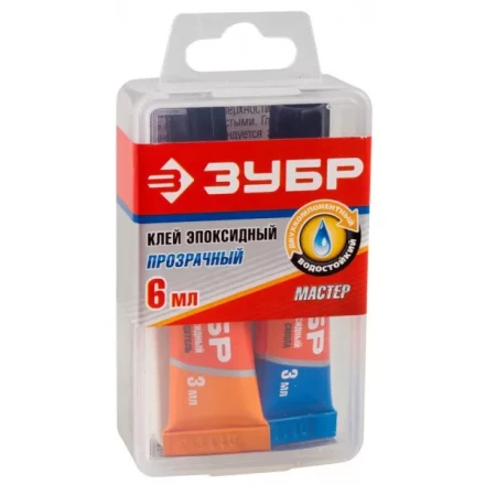 Клей ЗУБР эпоксидный, в тюбиках, в пластиковой коробке, 3мл+3мл 41948 купить в Нижневартовске