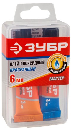 Клей ЗУБР эпоксидный, в тюбиках, в пластиковой коробке, 3мл+3мл 41948 купить в Нижневартовске