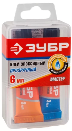 Клей ЗУБР эпоксидный, в тюбиках, в пластиковой коробке, 3мл+3мл 41948 купить в Нижневартовске