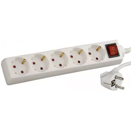 Удлинитель СВЕТОЗАР электрический с заземлением и выключателем, с защитными шторками, евро, 5 гнезд,5м SV-55055-5 купить в Нижневартовске