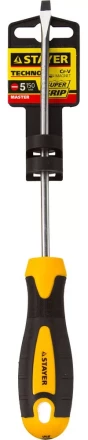 Отвертка STAYER "MASTER" "ТECHNO", двухкомпонентная рукоятка, магнитный наконечник, Cr-V, SL5,0x150мм 2507-05-15_z02 купить в Нижневартовске