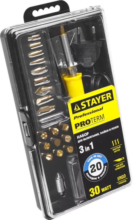 Прибор для выжигания STAYER "PROFESSIONAL", 3в1, с набором насадок 20шт 45227 купить в Нижневартовске