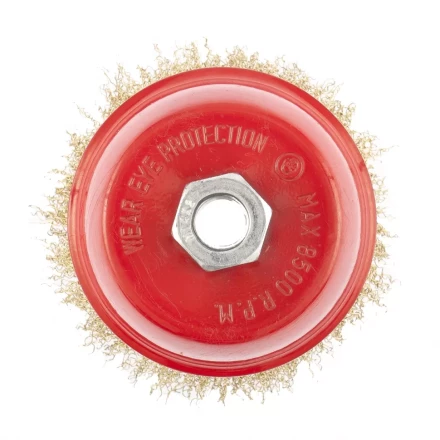 Щетка для УШМ, 100 мм, М14, &quot;чашка&quot;, латунированная витая проволока  MATRIX 74605 купить в Нижневартовске