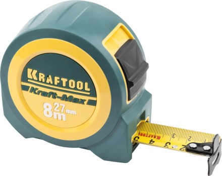 Рулетка KRAFTOOL &quot;Kraft-Max&quot;, длинный вылет, нейлон покрытие, упрочненный двухкомп корпус, 8м/27мм 34127-08-27 купить в Нижневартовске