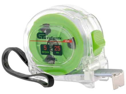 Рулетка Кварц, прозрачный корпус, амортизатор, 10 м х 25 мм  СИБРТЕХ 32524 купить в Нижневартовске