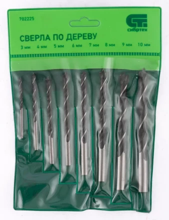 Набор сверл по дереву 3-4-5-6-7-8-9-10 мм 8 штук цилиндрический хвостовик СИБРТЕХ 702225 купить в Нижневартовске