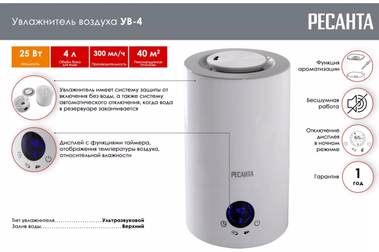 Увлажнитель воздуха Ресанта УВ-4 67/7/2 купить в Нижневартовске