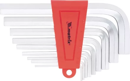 Набор ключей шестигранных имбусовых HEX, 2–12 мм, CrV,  9 шт., короткие,  сатин  MATRIX 12301 купить в Нижневартовске