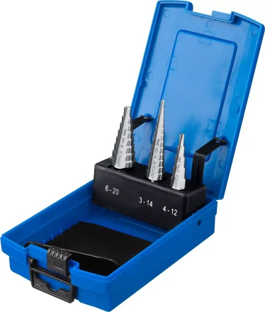 Набор ЗУБР ступенчатых сверл по сталям и цвет. мет. ст. Р6М5, d=3-14мм, 12ступ. d=4-12мм 5 ступ., d=6-20мм 14ступ. 29670-3-20-H3_z01 купить в Нижневартовске