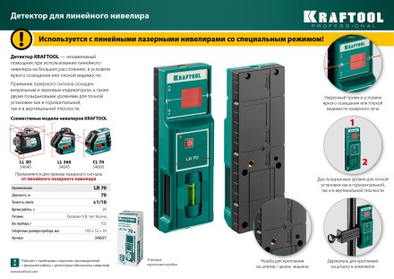 Детектор для линейного нивелира, KRAFTOOL 34607 купить в Нижневартовске
