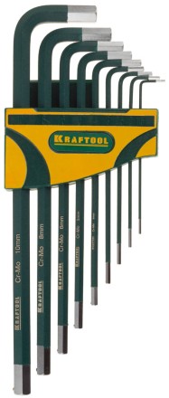 Набор ключей имбусовых KRAFTOOL &quot;INDUSTRIE&quot; длинные,Cr-Mo сталь(S2),хромир покрытие с противоскол напыл,HEX1,5-10мм,9шт 27443-H9 купить в Нижневартовске