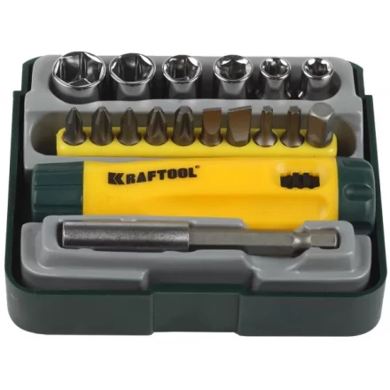 Набор KRAFTOOL "EXPERT": Отвертка реверсивная с битами, адаптером и торцовыми головками, Cr-V, 18 предметов 26143-H18 купить в Нижневартовске