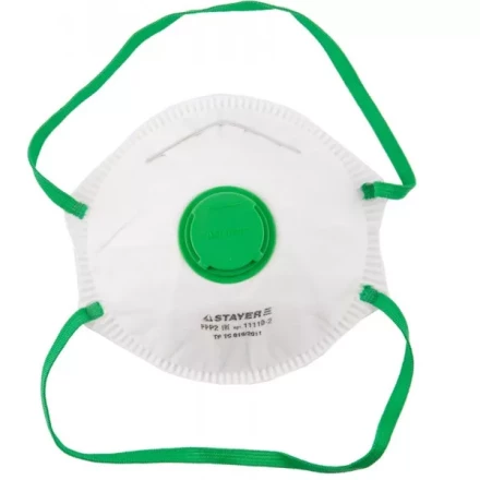 Полумаска фильтрующая STAYER "PROFI" коническая, с клапаном, многослойная, класс защиты FFP2 11110-2 купить в Нижневартовске