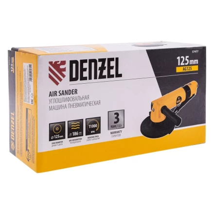 Пневматическая углошлифовальная машина Denzel 57477 AG125, 11000 об/мин, 125 мм, 186 л/мин купить в Нижневартовске
