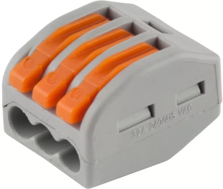 Клемма СВЕТОЗАР соединительная, разъемная, 3-х проводная, 400В, 32А, 0,5-2,5мм2/0,5-4мм2, 2шт 49190-3 купить в Нижневартовске