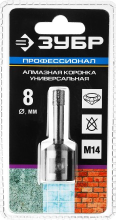 Коронка алмазная универсальная, технология ВВС, d=8 мм, посадка М14, ЗУБР Профессионал 29865-08-М14 29865-08-M14 купить в Нижневартовске