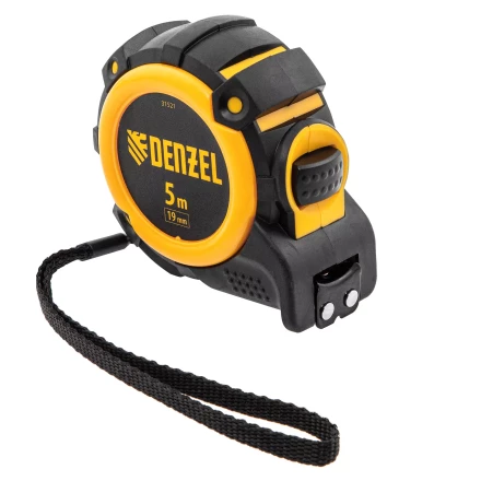 Рулетка Denzel 5м х 19мм, автоматич. фиксац., нейлон. покрытие, магнит. зацеп, двухстор. разметка, 31521 купить в Нижневартовске