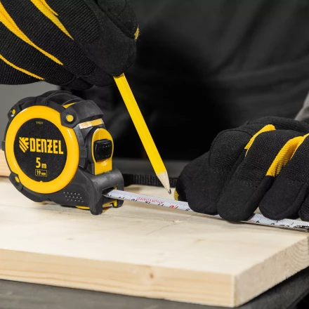 Рулетка Denzel 5м х 19мм, автоматич. фиксац., нейлон. покрытие, магнит. зацеп, двухстор. разметка, 31521 купить в Нижневартовске