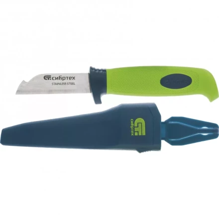 Нож монтажника с чехлом обрезиненная рукоятка 190мм лезвие-67мм Сибртех 79012 купить в Нижневартовске