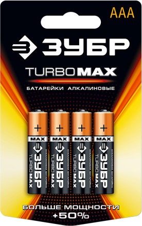 Батарейка ЗУБР &quot;TURBO MAX&quot; щелочная (алкалиновая), тип AAA, 1,5В, 4шт на карточке 59203-4C купить в Нижневартовске
