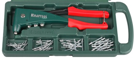 Заклепочник, KRAFTOOL &quot;NX-5&quot; 31173-H6, усиленный литой к d=2,4-4,8 мм - Al и сталь, d=2,4-4,0 - нерж сталь, в боксе, с набором заклепок 31173-H6 купить в Нижневартовске