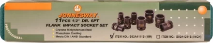 Набор головок торцевых ударных 1/2"DR 10-24мм  11предметов Jonnesway S03A4111S 47183 купить в Нижневартовске