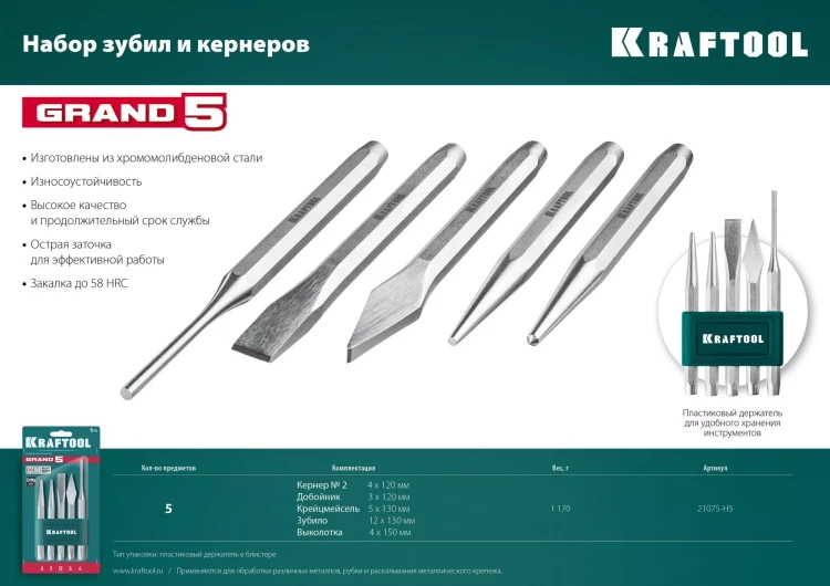 Наборы зубил и кернеров GRAND 21075-H5 купить в Нижневартовске