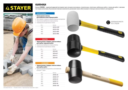 Киянка STAYER "PROFESSIONAL" резиновая ЧЕРНАЯ, с фиберглассовой ручкой, 900г 2054-90 купить в Нижневартовске