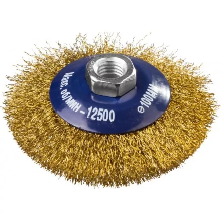 DEXX. Щетка коническая для УШМ, витая стальная латунированная проволока 0,3мм, 100ммхМ14 35105-100 купить в Нижневартовске