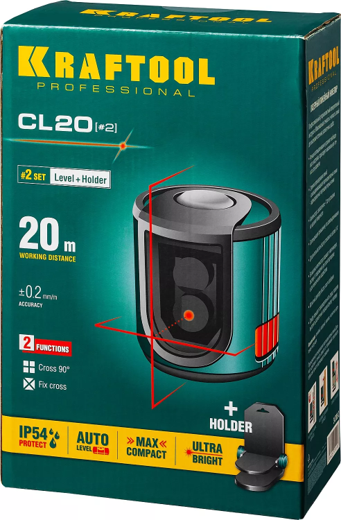 Нивелир лазерный линейный CL 20, сверхъяркий, KRAFTOOL 34700-2, держатель, 20м, IP54, точн. 0,2 мм/м 34700-2 купить в Нижневартовске