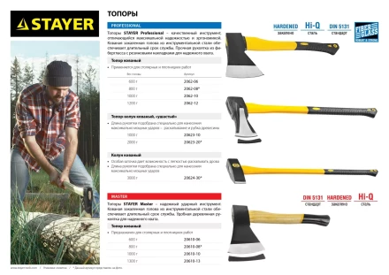 Топор-колун STAYER "PROFESSIONAL" кованый с двухкомпонентной фиберглассовой рукояткой, "ушастый", 2кг/720мм 20623-20 купить в Нижневартовске