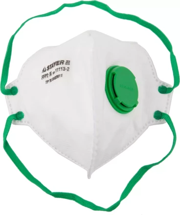 Полумаска фильтрующая STAYER "PROFI" плоская, с клапаном, многослойная, класс защиты FFP2 11113-2 купить в Нижневартовске