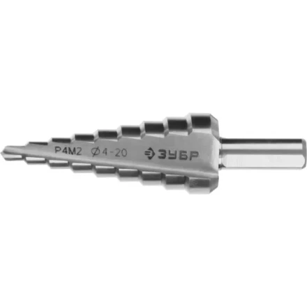 Сверло ЗУБР &quot;МАСТЕР&quot; ступенчатое по сталям и цвет.мет., быстрорежущая сталь, d=4-20мм, 9ступ.d=4-20, L-75 мм,трехгран. хвост. 8мм 29665-4-20-9 купить в Нижневартовске