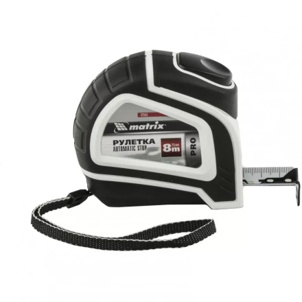Рулетка Autostop 8 м х 25 мм двухкомпонентный корпус автоматическая фиксация MATRIX 32553 купить в Нижневартовске