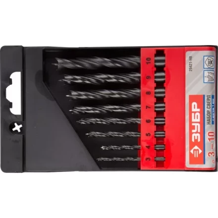 ЗУБР. Набор сверл спиральных по дереву с М-образной заточкой, сталь 65Г, 8шт: 3-4-5-6-7-8-9-10мм 29421-H8 купить в Нижневартовске