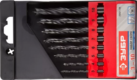 ЗУБР. Набор сверл спиральных по дереву с М-образной заточкой, сталь 65Г, 8шт: 3-4-5-6-7-8-9-10мм 29421-H8 купить в Нижневартовске