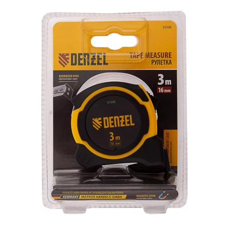 Рулетка Denzel 3м х 16мм, двухкомп. корпус, магнитный обрезиненный зацеп, 31530 купить в Нижневартовске