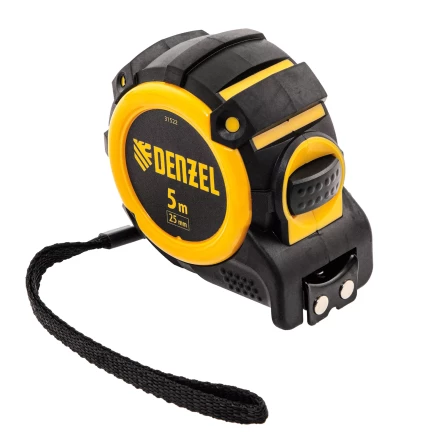 Рулетка Denzel 5м х 25мм, автоматич. фиксац., нейлон. покрытие, магнит. зацеп, двухстор. разметка 31522 купить в Нижневартовске