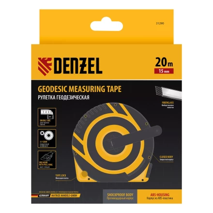 Рулетка геодезическая Denzel 20 м х 15 мм, закрытый корпус, фиберглассовая лента, 31290 купить в Нижневартовске