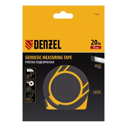 Рулетка геодезическая Denzel 20 м х 15 мм, закрытый корпус, фиберглассовая лента, 31290 купить в Нижневартовске