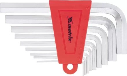 Набор ключей шестигранных имбусовых HEX, 1,5–10 мм, CrV,  9 шт., короткие,  сатин  MATRIX 12303 купить в Нижневартовске