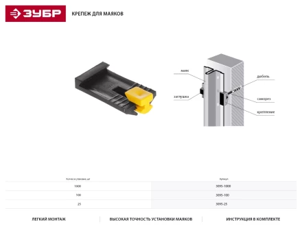 Крепеж ЗУБР для маяков, 25шт 3095-25 купить в Нижневартовске