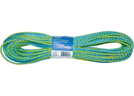 Шнур вязаный полипропиленовый с сердечником "Радуга" 4 мм L 20 м 60-70 кгс СИБРТЕХ 93950 купить в Нижневартовске